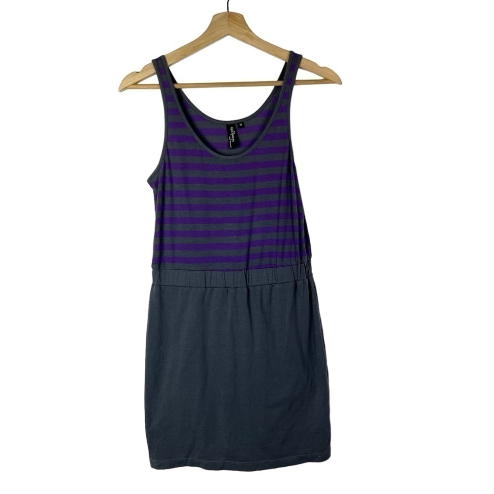 Black Poppy Purple & Gray Stripe Y2K Mini Dress M‎